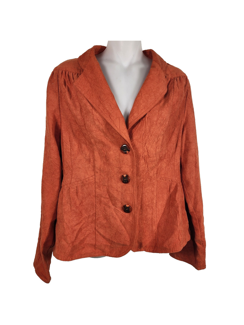 RQT Woman’s Suede Jacket Blazer Orange Button Down Textured Lightweight Medium
